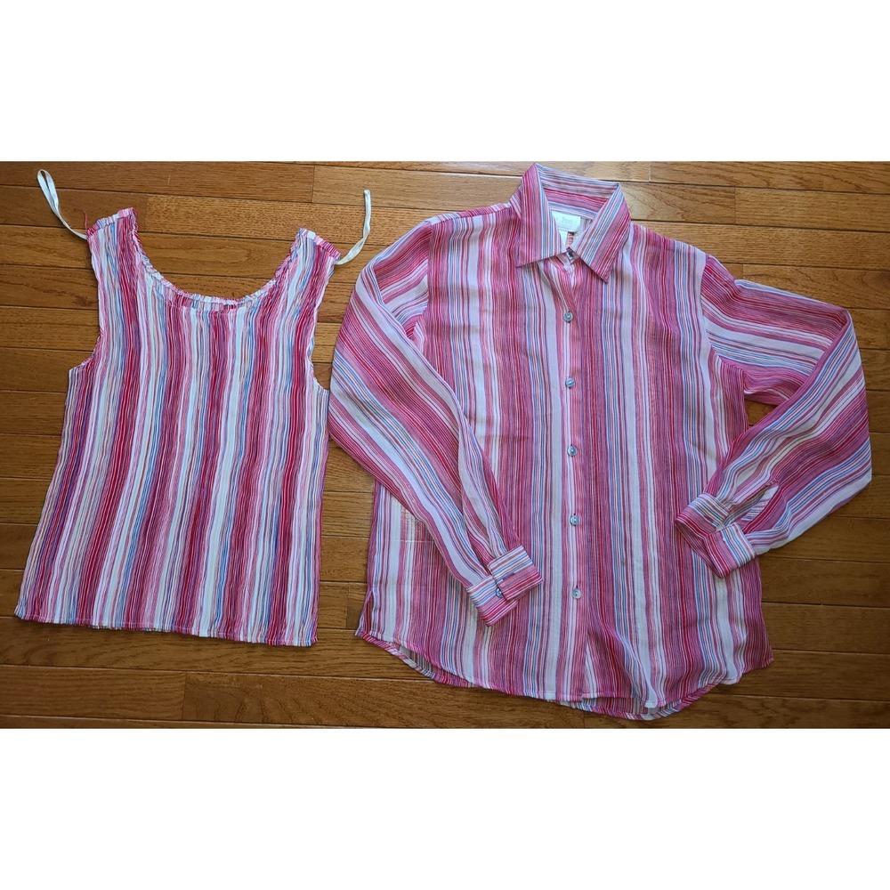 Vtg Vue Point Small Blouse‎ and Tank Red Stripe Resort S